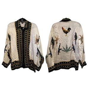 Silk Shirt with Animal and Leaf Print